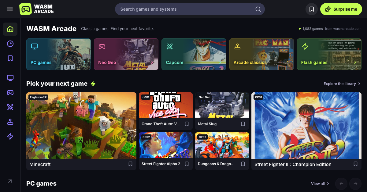 Game First Page Design Wasmarcade (WASM Arcade) — Browser Games & Guides